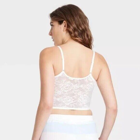 Colsie White Floral Lace Bralette Brami Crop Cami Cropped Tank Top XL 38DD 40D - Picture 3 of 10